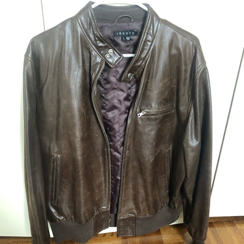 Theory Large Brown Leather Jacket